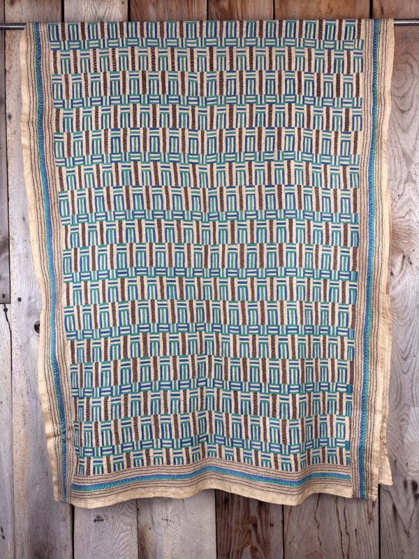 A tussar silk scarf/shawl hand-embroidered with traditional motifs by a NGO in West Bengal