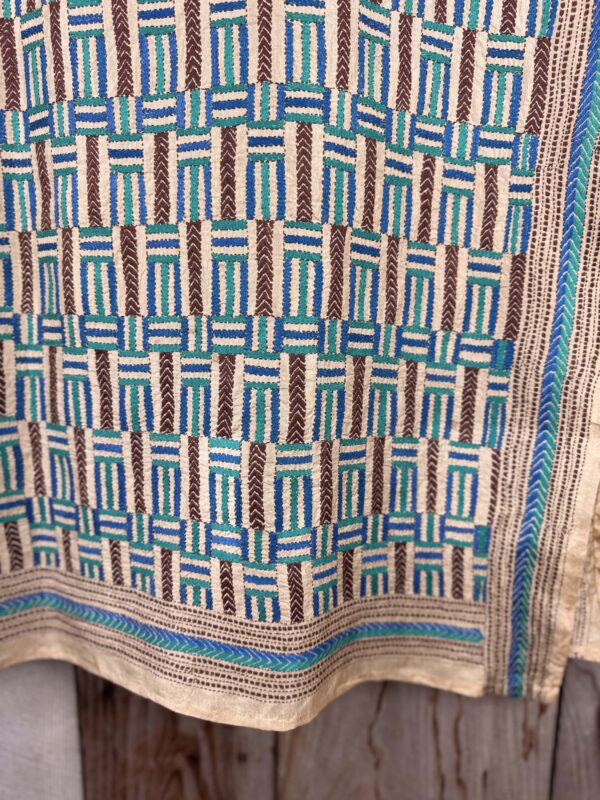 A tussar silk scarf/shawl hand-embroidered with traditional motifs by a NGO in West Bengal