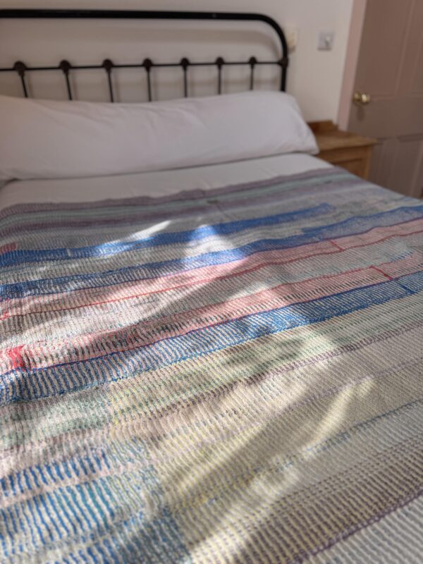 Exquisite vintage Kantha quilt featuring authentic hand-stitched Indian patchwork, responsibly sourced and perfect as unique homeware.