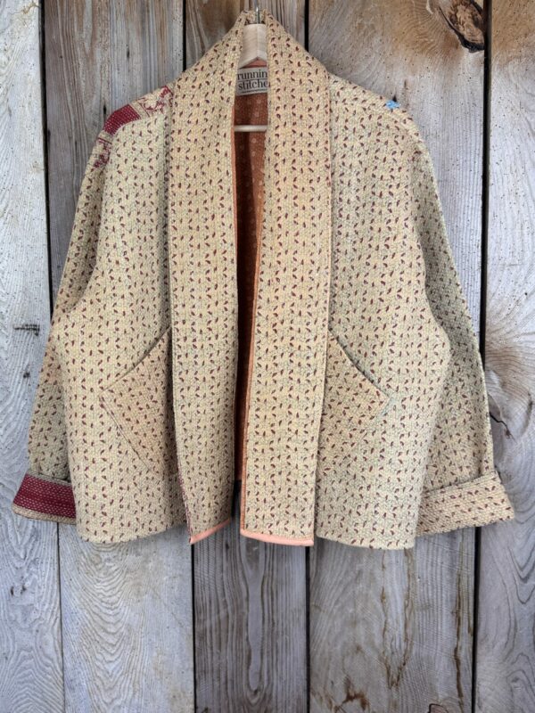 Vintage cotton Kantha Jacket with finely hand stitched details, rich textures and colours.