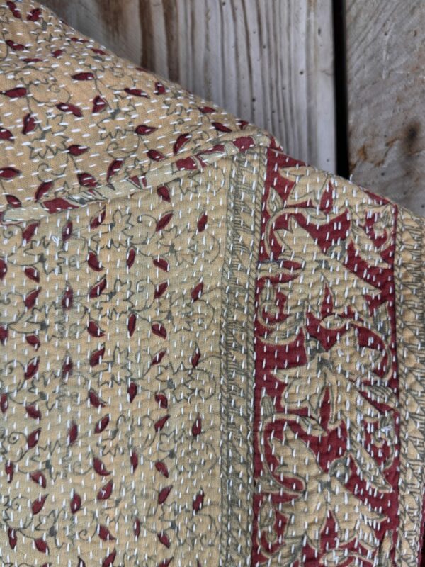 Vintage cotton Kantha Jacket with finely hand stitched details, rich textures and colours.