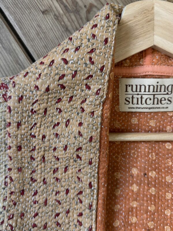 Vintage cotton Kantha Jacket with finely hand stitched details, rich textures and colours.