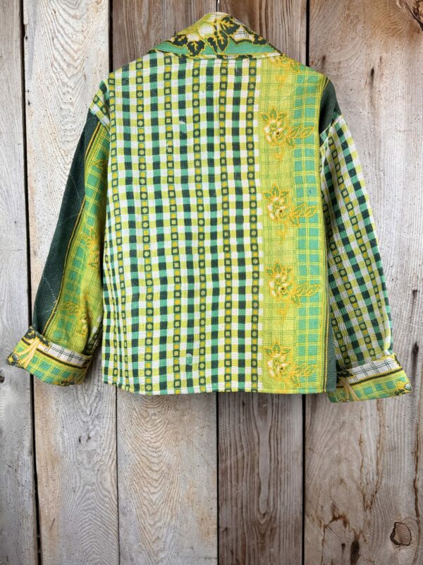Vintage cotton Kantha Jacket with finely hand stitched details, rich textures and colours.