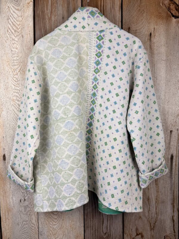Vintage cotton Kantha Jacket with finely hand stitched details, rich textures and colours.