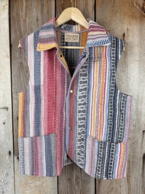 Vintage cotton Kantha Waistcoat with finely hand stitched details, rich textures and colours.