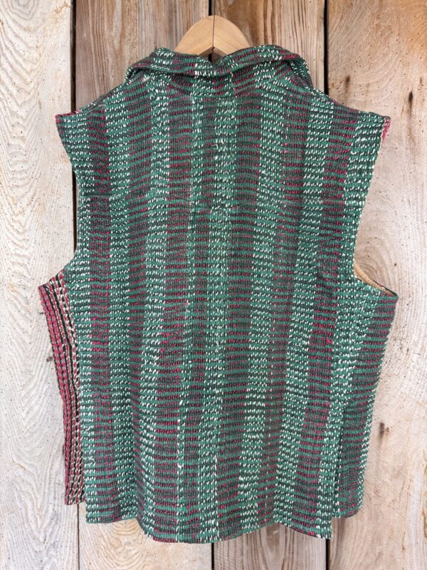 Vintage cotton Kantha Waistcoat with finely hand stitched details, rich textures and colours.