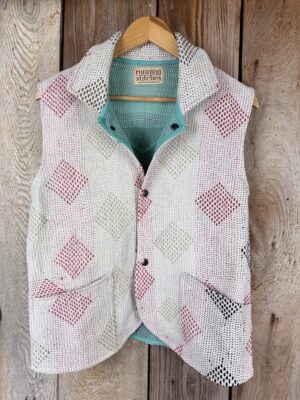 Vintage cotton Kantha Waistcoat with finely hand stitched details, rich textures and colours.
