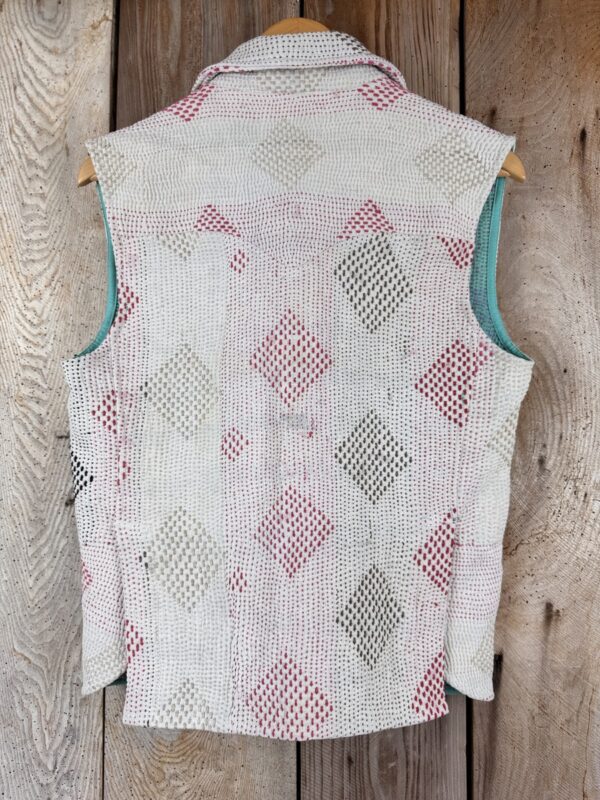 Vintage cotton Kantha Waistcoat with finely hand stitched details, rich textures and colours.