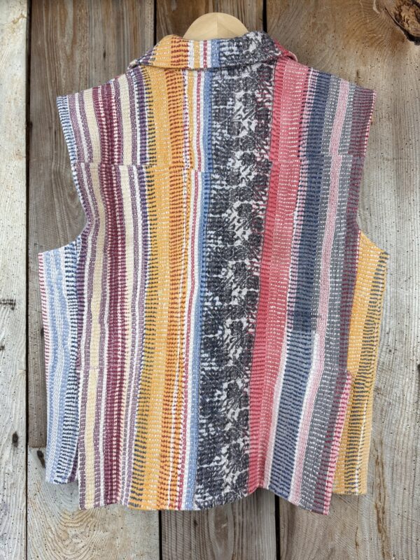 Vintage cotton Kantha Waistcoat with finely hand stitched details, rich textures and colours.