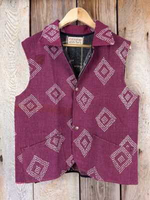 Vintage cotton Kantha Waistcoat with finely hand stitched details, rich textures and colours.