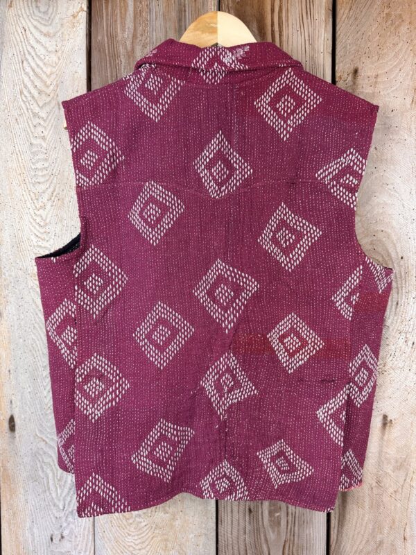 Vintage cotton Kantha Waistcoat with finely hand stitched details, rich textures and colours.