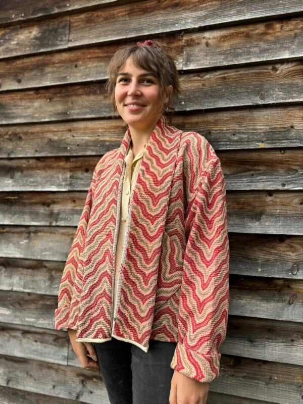 Vintage cotton Kantha Jacket with finely hand stitched details, rich textures and colours.