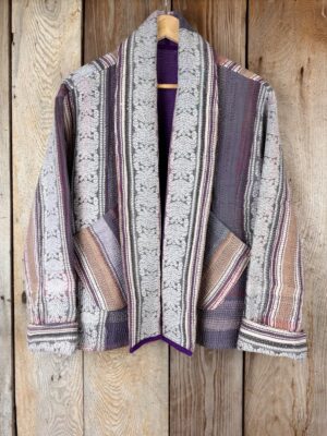 Vintage cotton Kantha Jacket with finely hand stitched details, rich textures and colours.