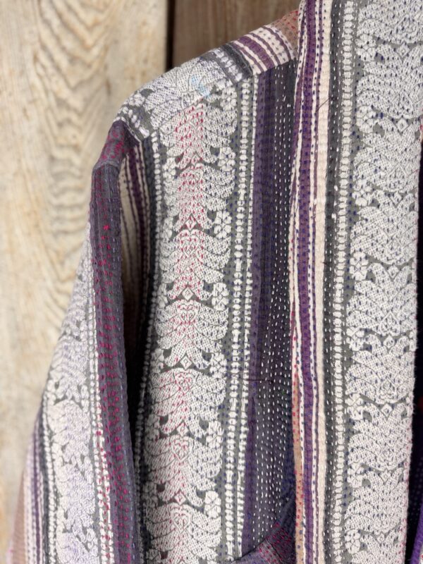 Vintage cotton Kantha Jacket with finely hand stitched details, rich textures and colours.