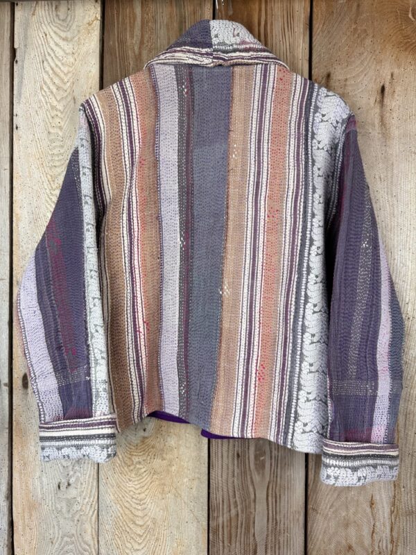 Vintage cotton Kantha Jacket with finely hand stitched details, rich textures and colours.