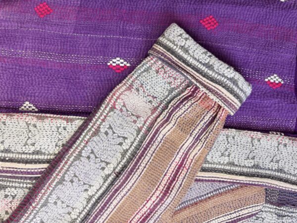 Vintage cotton Kantha Jacket with finely hand stitched details, rich textures and colours.