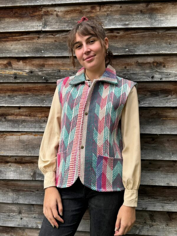 Vintage cotton Kantha Jacket with finely hand stitched details, rich textures and colours.