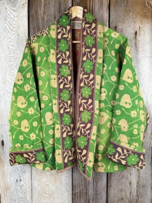 Vintage cotton Kantha Jacket with finely hand stitched details, rich textures and colours.