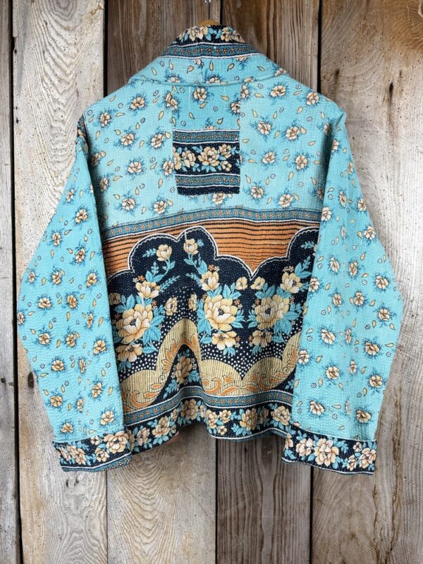 Vintage cotton Kantha Jacket with finely hand stitched details, rich textures and colours.