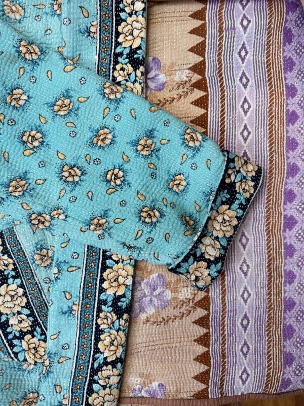 Vintage cotton Kantha Jacket with finely hand stitched details, rich textures and colours.