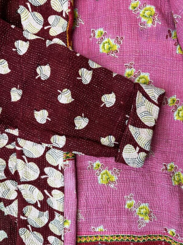 Vintage cotton Kantha Jacket with finely hand stitched details, rich textures and colours.