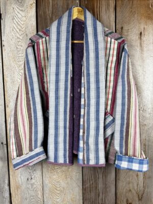 Vintage cotton Kantha Jacket with finely hand stitched details, rich textures and colours.