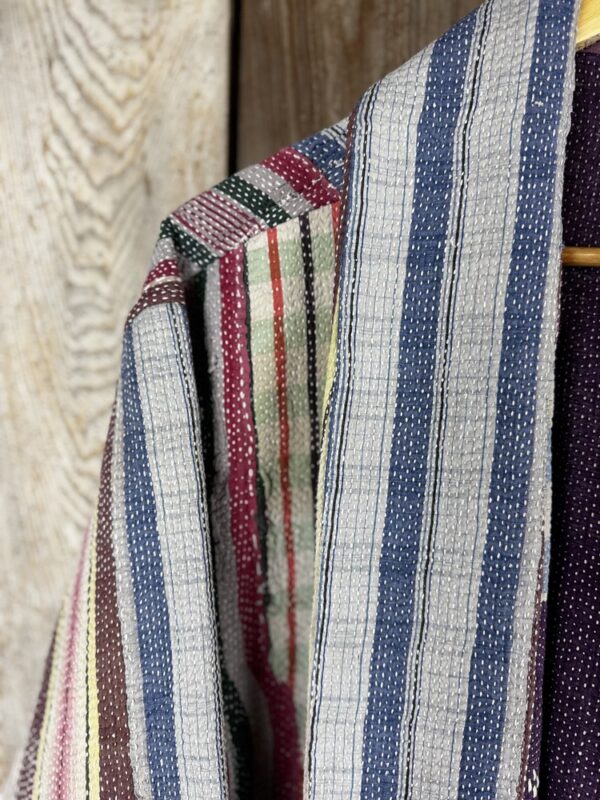Vintage cotton Kantha Jacket with finely hand stitched details, rich textures and colours.
