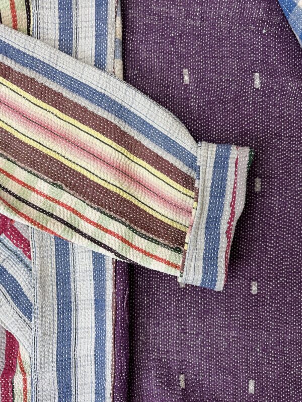 Vintage cotton Kantha Jacket with finely hand stitched details, rich textures and colours.