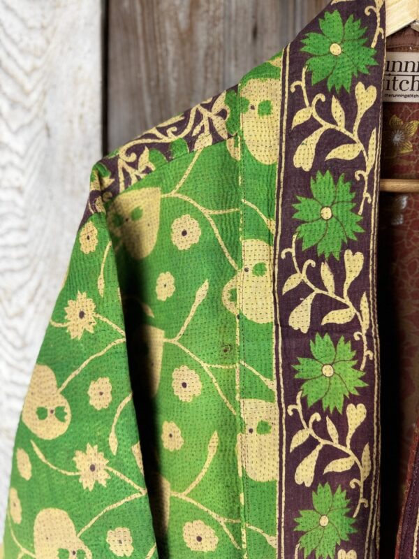Vintage cotton Kantha Jacket with finely hand stitched details, rich textures and colours.