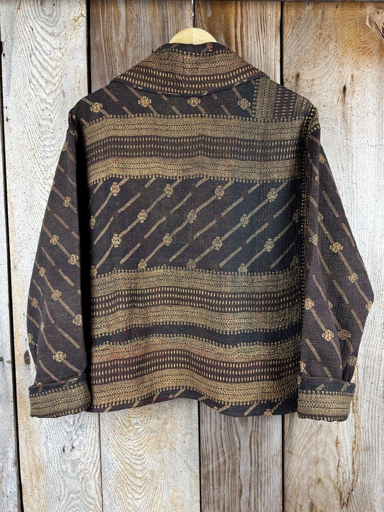 Vintage cotton Kantha Jacket with finely hand stitched details, rich textures and colours.