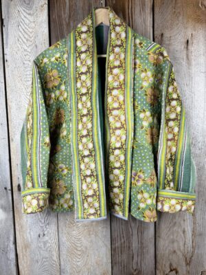 Vintage cotton Kantha Jacket with finely hand stitched details, rich textures and colours.