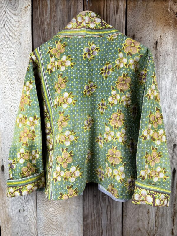 Vintage cotton Kantha Jacket with finely hand stitched details, rich textures and colours.