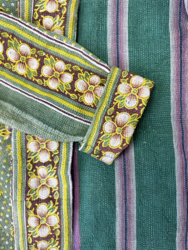 Vintage cotton Kantha Jacket with finely hand stitched details, rich textures and colours.