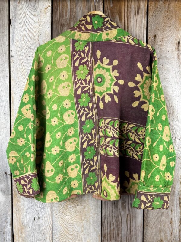 Vintage cotton Kantha Jacket with finely hand stitched details, rich textures and colours.