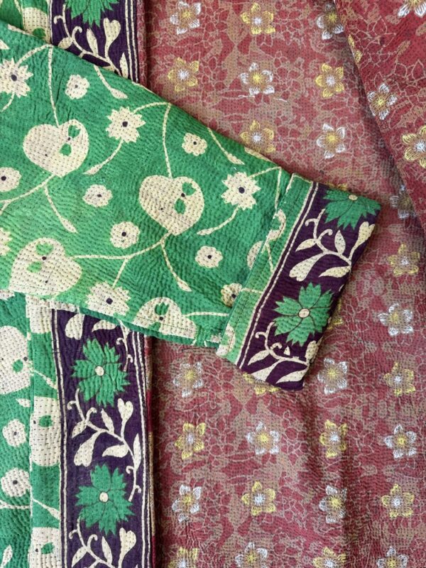 Vintage cotton Kantha Jacket with finely hand stitched details, rich textures and colours.