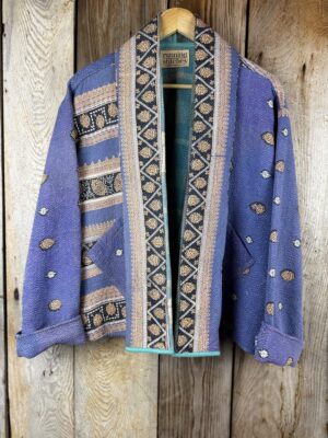Vintage cotton Kantha Jacket with finely hand stitched details, rich textures and colours.