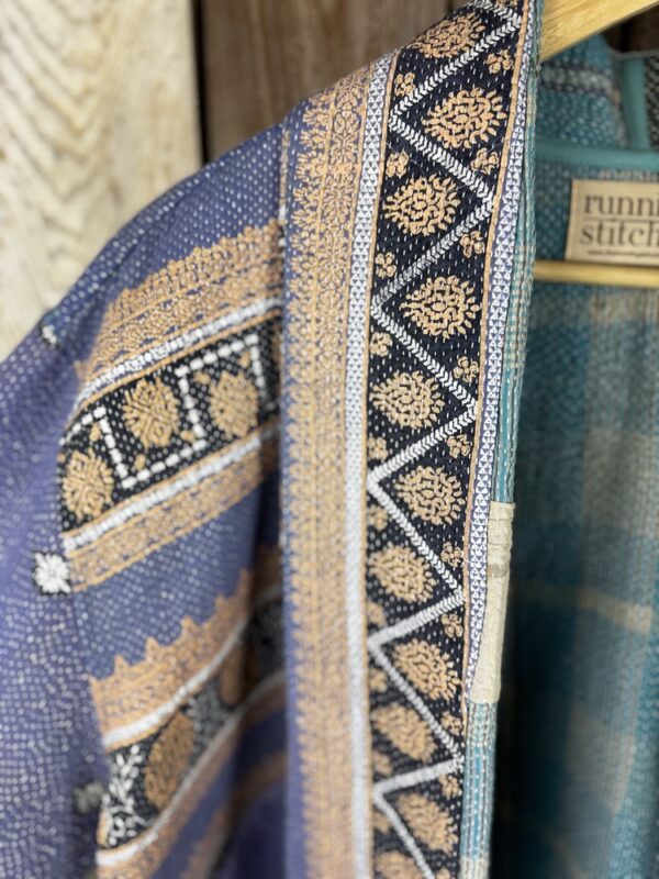 Vintage cotton Kantha Jacket with finely hand stitched details, rich textures and colours.