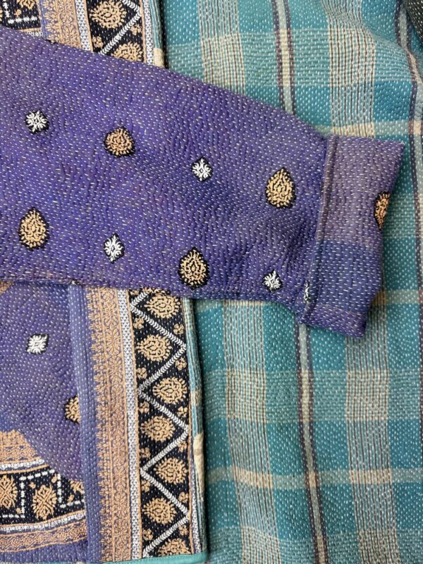 Vintage cotton Kantha Jacket with finely hand stitched details, rich textures and colours.