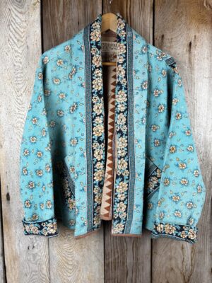 Vintage cotton Kantha Jacket with finely hand stitched details, rich textures and colours.