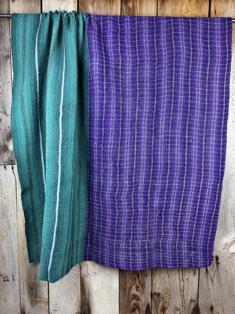 Exquisite vintage Kantha quilt featuring authentic hand-stitched Indian patchwork, responsibly sourced and perfect as unique homeware.