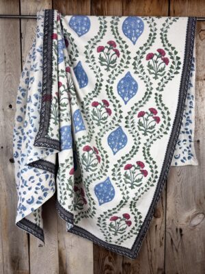 Exquisite vintage block printed Kantha quilt featuring authentic hand-stitched motifs and embroidery, responsibly sourced and perfect as unique homeware.