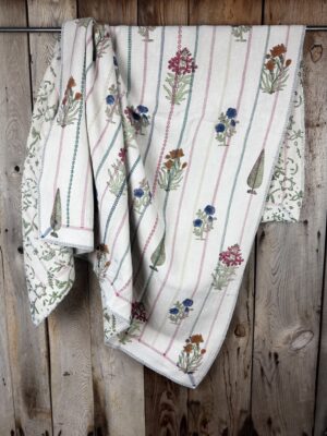 Exquisite vintage block printed Kantha quilt featuring authentic hand-stitched motifs and embroidery, responsibly sourced and perfect as unique homeware.