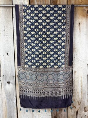 Mulberry silk scarf, block printed with natural dyes by Sufyian Khatri. The perfect lightweight unique accessory for any outfit.