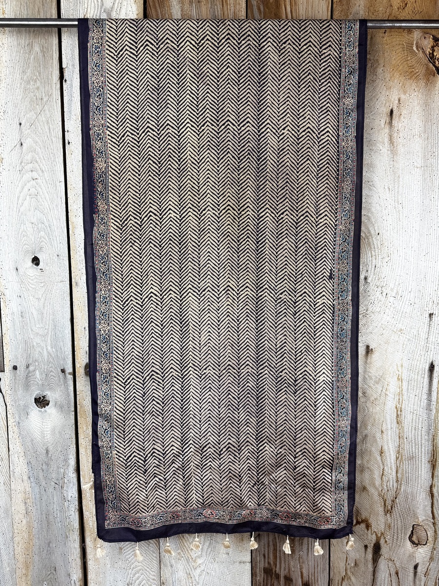 Mulberry silk scarf, block printed with natural dyes by Sufyian Khatri. The perfect lightweight unique accessory for any outfit.