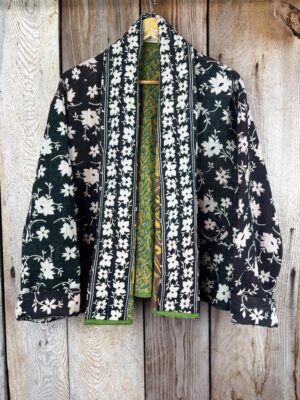 Vintage cotton Kantha Jacket with finely hand stitched details, rich textures and colours.