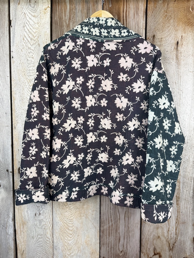Vintage cotton Kantha Jacket with finely hand stitched details, rich textures and colours.
