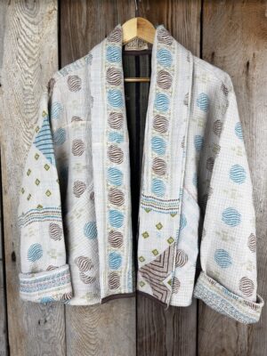Vintage cotton Kantha Jacket with finely hand stitched details, rich textures and colours.