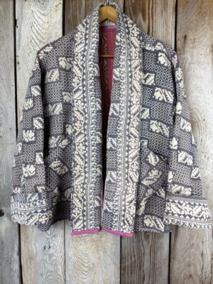 Vintage cotton Kantha Jacket with finely hand stitched details, rich textures and colours.