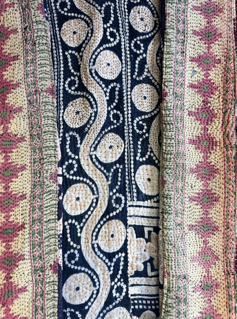 Vintage cotton Kantha Jacket with finely hand stitched details, rich textures and colours.