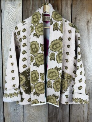 Vintage cotton Kantha Jacket with finely hand stitched details, rich textures and colours.
